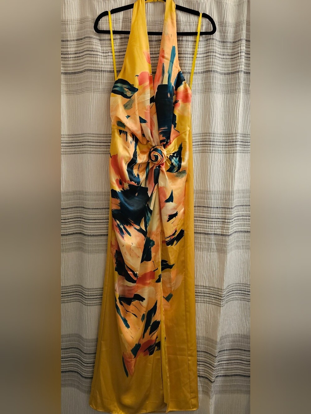 Seni & Cade - Yellow Floral-Print Maxi Dress with Tie Detail